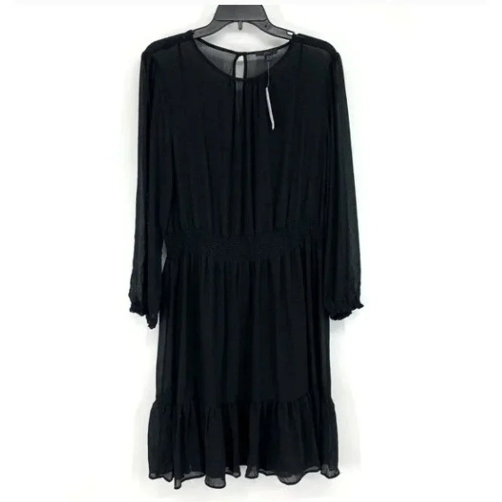 J.Crew Black Chiffon Ruffle Hem Mini Dress Long Sleeve BY478 BK0001 Womens 4 - Picture 3 of 10